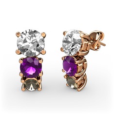 Scala Küpe - Beyaz zirkon, ametist ve dumanlı kuvars 18 ayar rose altın küpe #poluv9