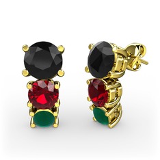 Scala Küpe - Siyah zirkon, garnet ve kök zümrüt 925 ayar altın kaplama gümüş küpe #pp62jv