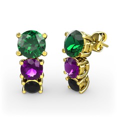 Scala Küpe - Yeşil kuvars, ametist ve siyah zirkon 18 ayar altın küpe #ppbdiw