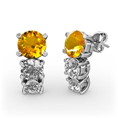 Sitrin, swarovski ve pırlanta 8 ayar beyaz altın küpe (0.22 karat)