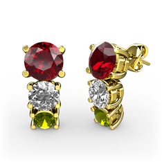 Scala Küpe - Garnet, beyaz zirkon ve peridot 18 ayar altın küpe #puodyz