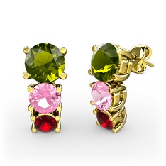 Peridot, pembe kuvars ve garnet 18 ayar altın küpe