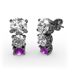 Scala Küpe - Beyaz zirkon, swarovski ve ametist 925 ayar siyah rodyum kaplama gümüş küpe #q21zju