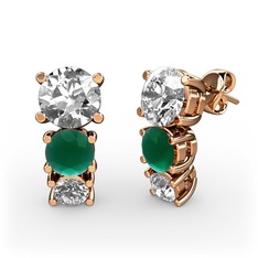 Scala Küpe - Swarovski, kök zümrüt ve pırlanta 8 ayar rose altın küpe (0.22 karat) #q4ksi3
