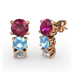 Rodolit garnet, akuamarin ve swarovski 14 ayar rose altın küpe