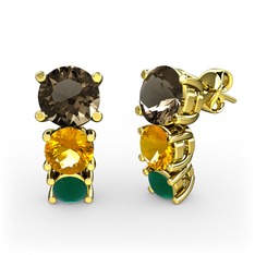 Scala Küpe - Dumanlı kuvars, sitrin ve kök zümrüt 925 ayar altın kaplama gümüş küpe #qi0539