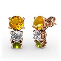 Scala Küpe - Sitrin, pırlanta ve peridot 18 ayar rose altın küpe (0.48 karat) #qj28zs