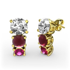 Scala Küpe - Beyaz zirkon, kök yakut ve rodolit garnet 18 ayar altın küpe #qjm6li