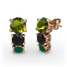 Scala Küpe - Peridot, siyah zirkon ve kök zümrüt 8 ayar rose altın küpe #qkbfwh