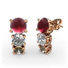 Scala Küpe - Kök yakut, swarovski ve dumanlı kuvars 8 ayar rose altın küpe #qtmls6