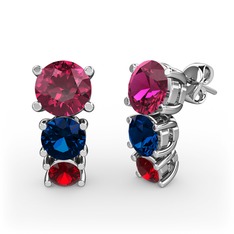 Scala Küpe - Rodolit garnet, lab safir ve garnet 14 ayar beyaz altın küpe #qwfty2