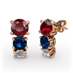 Garnet, lab safir ve pırlanta 8 ayar rose altın küpe (0.22 karat)