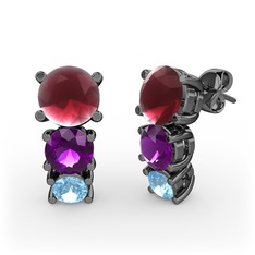 Scala Küpe - Kök yakut, ametist ve akuamarin 925 ayar siyah rodyum kaplama gümüş küpe #r1i3ui