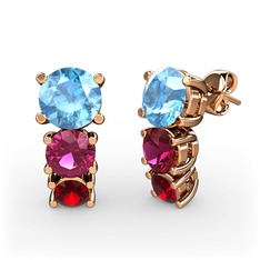 Akuamarin, rodolit garnet ve garnet 14 ayar rose altın küpe