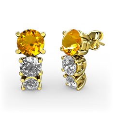 Sitrin, swarovski ve beyaz zirkon 8 ayar altın küpe