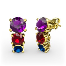 Scala Küpe - Ametist, garnet ve lab safir 18 ayar altın küpe #rbad7k