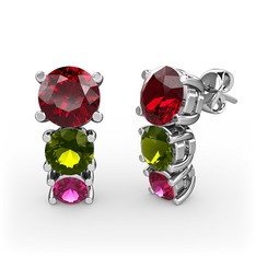 Scala Küpe - Garnet, peridot ve rodolit garnet 14 ayar beyaz altın küpe #rf7xyd