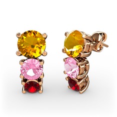 Scala Küpe - Sitrin, pembe kuvars ve garnet 14 ayar rose altın küpe #rldtjk