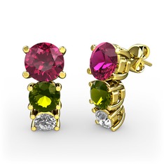 Scala Küpe - Rodolit garnet, peridot ve swarovski 925 ayar altın kaplama gümüş küpe #ruljjw