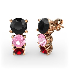Siyah zirkon, pembe kuvars ve garnet 18 ayar rose altın küpe