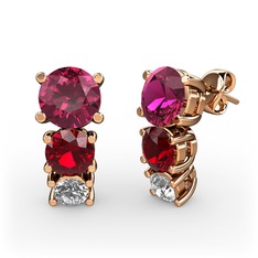 Rodolit garnet, garnet ve pırlanta 18 ayar rose altın küpe (0.22 karat)