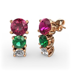 Rodolit garnet, yeşil kuvars ve swarovski 14 ayar rose altın küpe