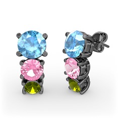 Scala Küpe - Akuamarin, pembe kuvars ve peridot 925 ayar siyah rodyum kaplama gümüş küpe #saohnd