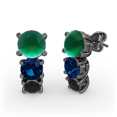 Scala Küpe - Kök zümrüt, lab safir ve siyah zirkon 925 ayar siyah rodyum kaplama gümüş küpe #sebuxj