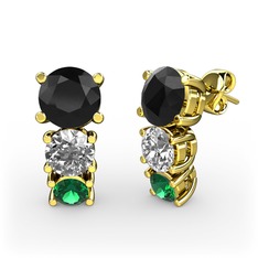 Scala Küpe - Siyah zirkon, pırlanta ve yeşil kuvars 14 ayar altın küpe (0.48 karat) #sfvvbu