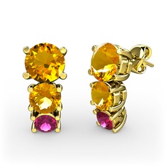 Scala Küpe - Sitrin ve rodolit garnet 18 ayar altın küpe #sjrscx