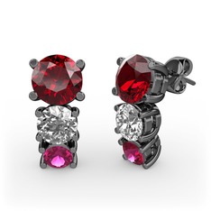 Scala Küpe - Garnet, beyaz zirkon ve rodolit garnet 925 ayar siyah rodyum kaplama gümüş küpe #sp4y4m