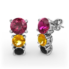 Scala Küpe - Rodolit garnet, sitrin ve siyah zirkon 14 ayar beyaz altın küpe #sv9i1