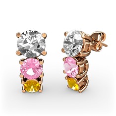 Scala Küpe - Swarovski, pembe kuvars ve sitrin 18 ayar rose altın küpe #sxal9y