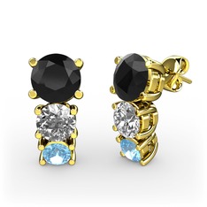 Scala Küpe - Siyah zirkon, beyaz zirkon ve akuamarin 14 ayar altın küpe #sztdgu