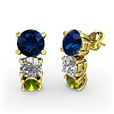 Scala Küpe - Lab safir, swarovski ve peridot 14 ayar altın küpe #t3q48s