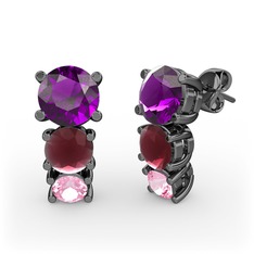 Scala Küpe - Ametist, kök yakut ve pembe kuvars 925 ayar siyah rodyum kaplama gümüş küpe #t5zrbu