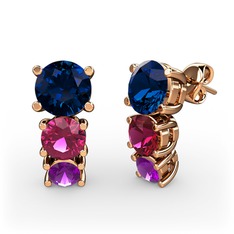 Lab safir, rodolit garnet ve ametist 14 ayar rose altın küpe