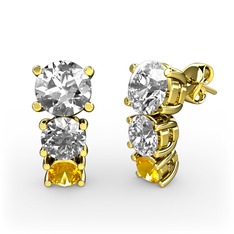 Swarovski, pırlanta ve sitrin 14 ayar altın küpe (0.48 karat)