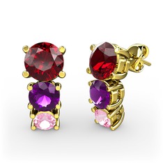 Garnet, ametist ve pembe kuvars 14 ayar altın küpe