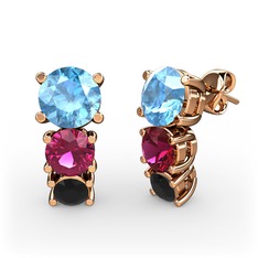 Scala Küpe - Akuamarin, rodolit garnet ve siyah zirkon 18 ayar rose altın küpe #tdv60i