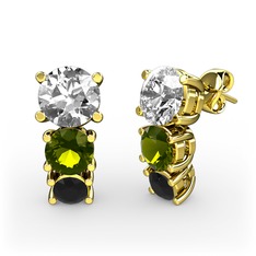 Scala Küpe - Beyaz zirkon, peridot ve siyah zirkon 925 ayar altın kaplama gümüş küpe #tg41b2