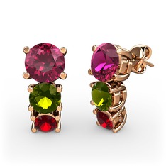 Scala Küpe - Rodolit garnet, peridot ve garnet 14 ayar rose altın küpe #tikrna