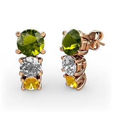 Scala Küpe - Peridot, pırlanta ve sitrin 14 ayar rose altın küpe (0.48 karat) #tmtl5q