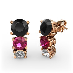Scala Küpe - Siyah zirkon, rodolit garnet ve pırlanta 8 ayar rose altın küpe (0.22 karat) #u73sai
