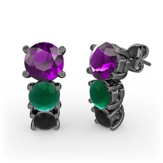 Scala Küpe - Ametist, kök zümrüt ve siyah zirkon 925 ayar siyah rodyum kaplama gümüş küpe #u9qbpy