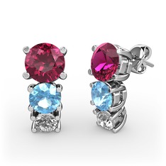 Scala Küpe - Rodolit garnet, akuamarin ve beyaz zirkon 14 ayar beyaz altın küpe #ug0o96