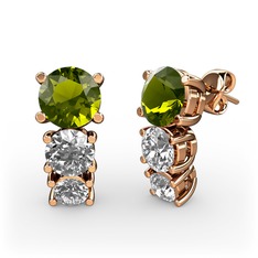 Scala Küpe - Peridot, beyaz zirkon ve swarovski 8 ayar rose altın küpe #uk5kti