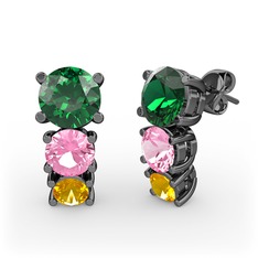 Scala Küpe - Yeşil kuvars, pembe kuvars ve sitrin 925 ayar siyah rodyum kaplama gümüş küpe #um2dyz