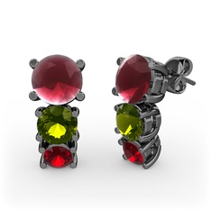 Kök yakut, peridot ve garnet 925 ayar siyah rodyum kaplama gümüş küpe