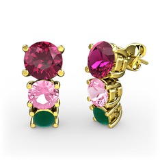 Scala Küpe - Rodolit garnet, pembe kuvars ve kök zümrüt 925 ayar altın kaplama gümüş küpe #uo8iny
